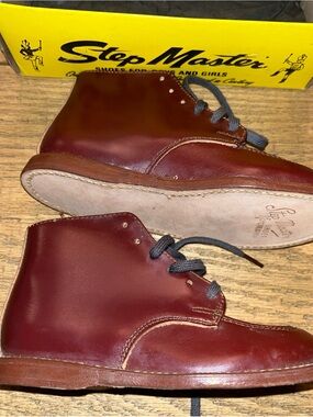 Vintage Toddler Baby Shoes Step Master Shoes Brown Leather Lace Up Boots 6.5 D